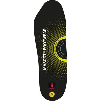 Mascot indlægssål set fra bagsiden, viser den sorte farve og tekstur af High Poly Tech foam materialet.