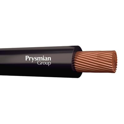 Prysmian Group monteringsledning H07Z-K marine HF 90, 1x70 mm², sort, vist med den sorte ydre isolering og den kobberfarvede, massive leder indeni.
