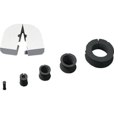 Rittal stikgennemføringstyller SZ vist i forskellige størrelser med en stor hvid halvcirkelformet komponent øverst til venstre.