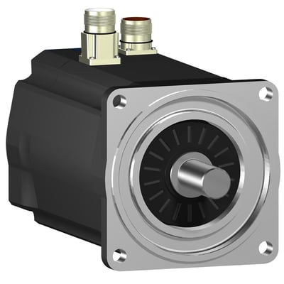 Schneider Electric Lexium SH3 servomotor med 8Nm, Sinkelturn encoder og lige stik på hvid baggrund.