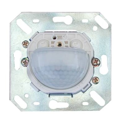 B.E.G. Indoor 180-M-2C tilstedeværelsessensor uden ramme, set forfra med synlig dome-sensor og monteringsplade.