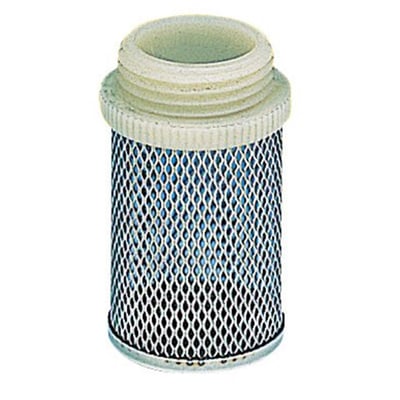 Sugekurv SA435 med 2'' filter, hvidt gevind og perforeret cylinder i grå og blå toner.