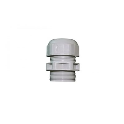 Grå polyamid forskruning med M63 gevind og IP68 tæthed, egnet til kabler fra 30-44,5 mm i diameter.