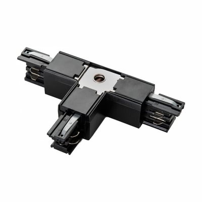 Sort SpectrumLED SPS-2 T-T2 samler til 3-faset skinnesystem, set skråt ovenfra med tre tilslutningsarme.