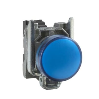 Schneider Electric robust signallampe XB4BVGM6T med LED i blå farve og metalhus til tavlelåger, 110-230VAC.