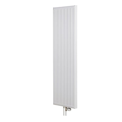 Stelrad Vertex H2000 T20 L600 hvid vertikal panelradiator med 2000 mm højde og 600 mm længde, vist med rørforbindelser i bunden.