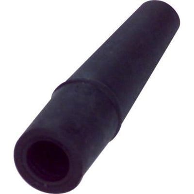 Rodan BNC tylle i sort gummi til RG59 og RG62 kabler, visuelt præsenteret på hvid baggrund.