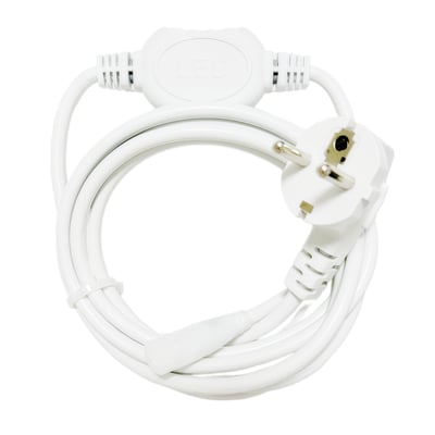 LEDlife-stik til 230 V Neon COB LED-strip med hvidt, oprullet 3 meter kabel og endeprop.