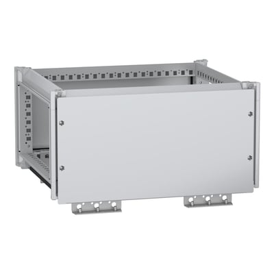 Schneider Electric Skinneboks SFN, 300x600x500 mm, grå RAL 7035, med en IP55 og IK10 klassificering. Boksen er lavet af genbrugsstål.