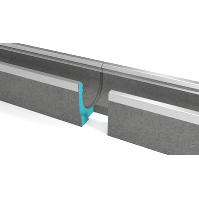 Duco Gala rende sektion, 120x500 mm, viser den indvendige form med en blå tætningsdetalje.