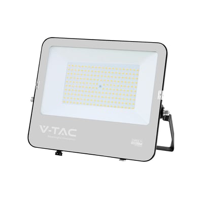 V-TAC LED-projektør på 150 W med CREE-chip, bred lysflade og sort hus set skråt forfra.