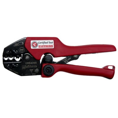 Detaljeret billede af Elpress GWB4099 Miniforce tang med synlige markeringer for 4, 6 og 10mm² ledningstyper.