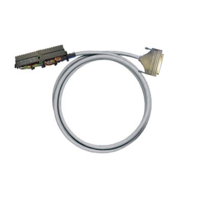 Weidmüller PLC-kabel til analoge signaler med gråt, oprullet LiYCY-kabel og 37-polet stik i hver ende, 0,5 meter.