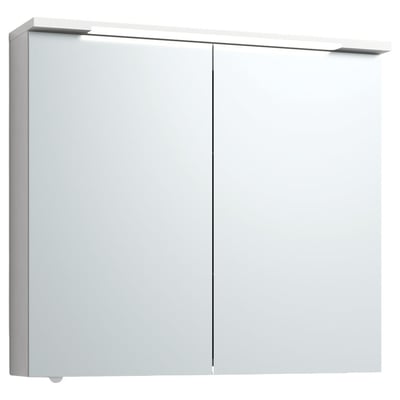 Svedbergs Skuru spejlskab i hvid med to spejldøre og integreret LED-lys i toppen, 80 cm bredt.