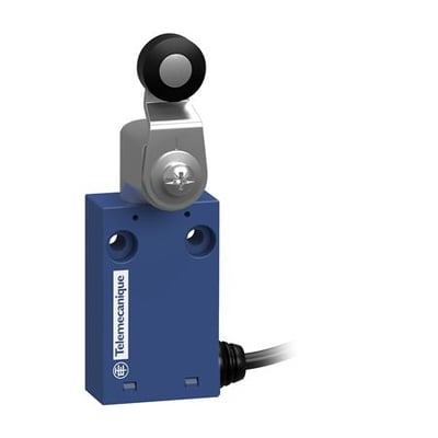 Telemecanique Sensors XCMH2115L3 miniature-endestopafbryder med blåt hus, rullehåndtag og 3 meter kabel.