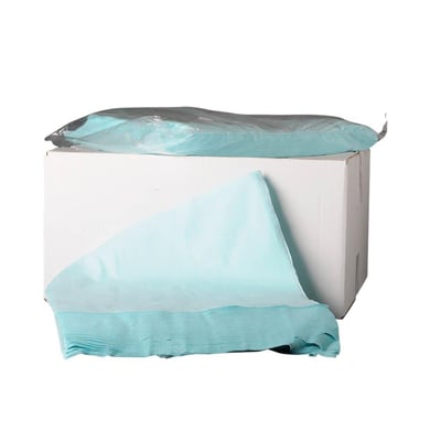 Pakke med 500 stk. lyseblå Wiptextra Non Woven klude i størrelsen 30 x 31 cm, der ligger på en hvid papkasse.