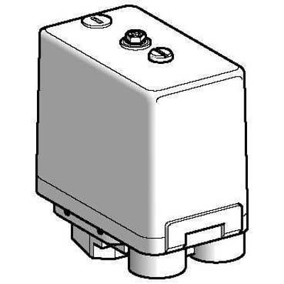Schneider Electric pressostat med 1 c/o, justerbar 1-6 BAR og 1/4" tilslutning, vist med skitseret design på hvid baggrund.