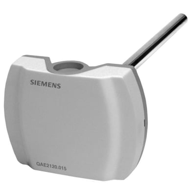 Siemens QAE2112.015 temperaturføler med 150mm Pt1000 sensor og hvidt plastikhus. Uden dyklomme.