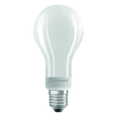Detaljeret billede af en Ledvance LED standard pære med E27 sokkel og mat overflade.
