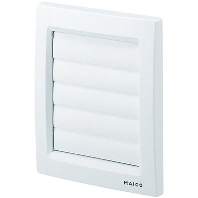 Nærbillede af Maico Modtryksjalousi AP100, hvid, 150x150mm, med horisontale lameller.
