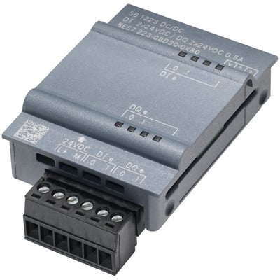 Siemens SIMATIC S7-1200 digital I/O modul SB 1221 med 4 digitale indgange, 24VDC og 200KHZ, vist med skrueterminal.