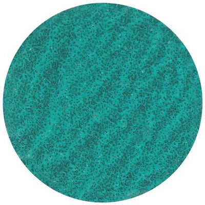 Rund Tyrolit Qdisc PE Y 50XS ZA80 P48 quick change-slibeskive set forfra med turkis slibeflade.