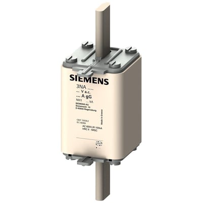 Siemens 3NA3 sikringselement NH1, 200A, gG, 500V, med frontindikator og strømførende grebsko, produceret i Grækenland.