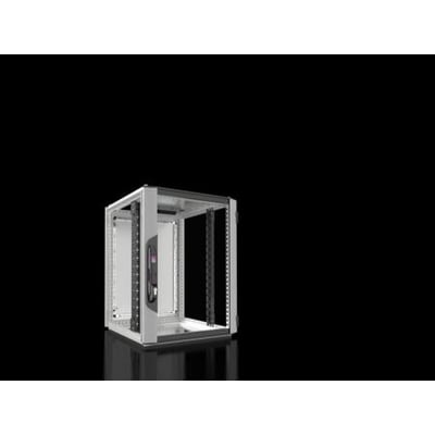 Rittal VX IT standard netværks-/serverskab, 600x800x600 mm, 15U, med lukket glasdør foran og stålpladedør bagpå, vist mod sort baggrund.