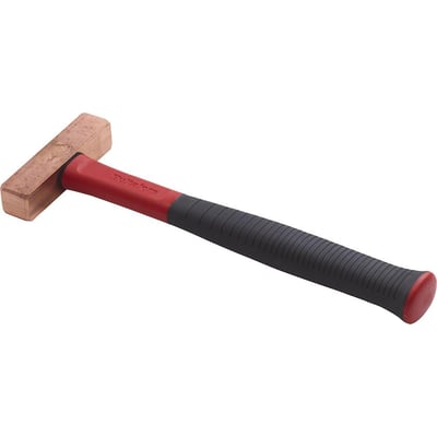 Hultafors kobberhammer CU med gnistfrit kobberhoved og ergonomisk rødt glasfiberskaft med sort gummihåndtag.