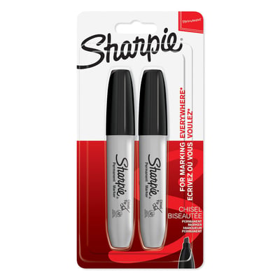 Sharpie Permanent Marker med skrå spids, sort, leveres i 2-pak på blisterpakke.