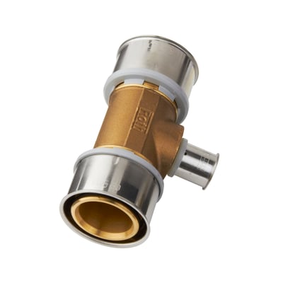 Roth MS-Tee presfittingsæt i messing og rustfrit stål med dimensioner 63x50x63 mm til alu-laserplus rør.