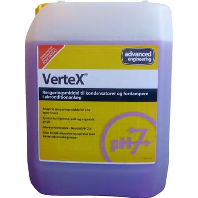 5 liter VerTex VP universal rengøring i lilla plastikbeholder med gul mærkat, der angiver "Koncentrat" og "pH 7".