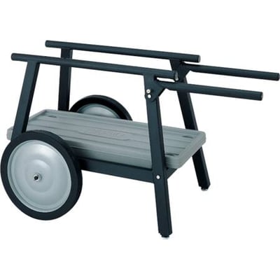 Ridgid 150A universalt understel til gevindskæremaskine med hjul og bakke, lavet af mørkeblåt metal og grå plast.