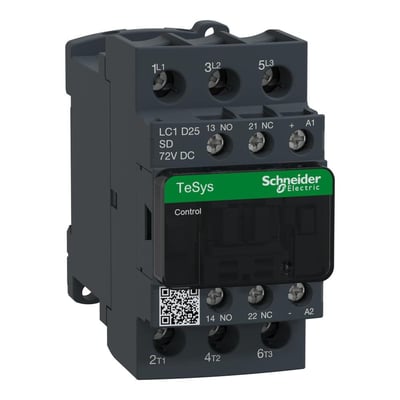 Schneider Electric TeSys D kontaktor, 25A, 3-polet med 1 NO og 1 NC kontakt, 72V DC spænding.