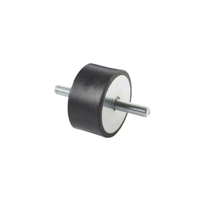 Vibrationsdæmper type A med 20mm diameter og 10mm højde, elforzinket stål og M6 gevind på isoleret baggrund.