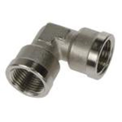 Parker vinkel med indvendig BSPP og metrisk M5x0,8 gevind, fremstillet af forniklet messing.