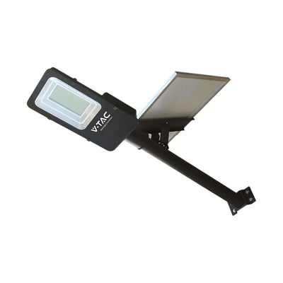 V-TAC hybrid LED solcelle-gadelampe med 4000K neutral lysfarve, vist på hvid baggrund.