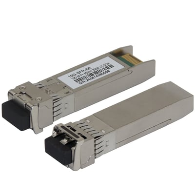 Aruba SFP+ transceiver til 10G og op til 300 meter med LC-interface, vist som to sølvfarvede moduler.