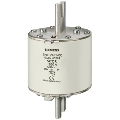Siemens SITOR NH3 sikring 3NC 2431-0C, 350A, 500V a.c. med gR karakteristisk og CE-mærkning, fremstillet i Tyskland.