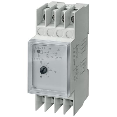 Siemens 5TT3 spændingsrelæ med 2 CO kontakter, 230V, 0,9/1,3 asym overvågning og transparent hætte.