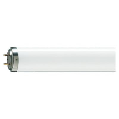 Philips MASTER Actinic BL TL-DK lysstofrør på 36 W og 604 mm, vist vandret med G13-stiftenden til venstre.