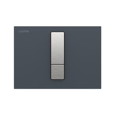 Laufen LIS betjeningsplade i antracitfarvet glas med børstet stål trykknap til duoskyl og fleksibel kabeltilslutning.