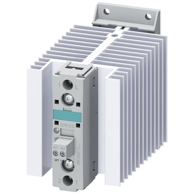 Siemens 3RF2 solid-state kontaktor 40A, 48-600V, 24VDC med skrueterminaler og integreret køleplade.