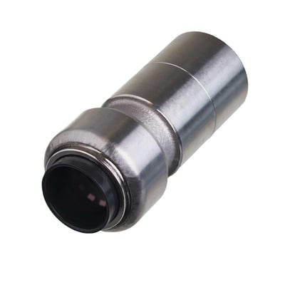 Roth reduktion i rustfrit stål på 18 x 15 mm, set fra siden med en sort indvendig foring.