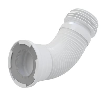 Alca A97 fleksibel afløbsbøjning bøjet i en S-form, fremstillet af hvid PP-materiale med dimensioner Ø80-120 mm.