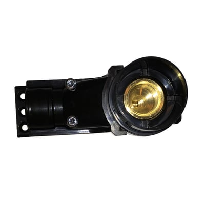 Unite koblingsdåse LM4000 i sort plast og DZR messing med enkelt kompression til 15 mm PEX rør, godkendt til vådrum.