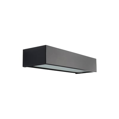 Sort SG Armaturen Edge Direct vægarmatur med opad-/nedadgående lysafgivelse, lavet af pulverlakeret aluminium og hærdet glas.