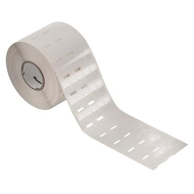 Weidmüller ledningsmærke THM WO 12/18 WS i hvid polyesterfilm, vist som en rulle med 10000 selvklæbende mærker.