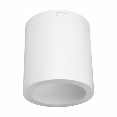 Hvid SpectrumLED Chloe 7W påbygningsspot med rund åbning og cylindrisk form, set skråt forfra.