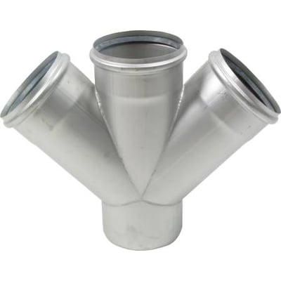 Blücher EuroPipe dobbelt grenrør med to skrå grene, 45° vinkel og Ø160 mm i rustfrit syrefast stål.
